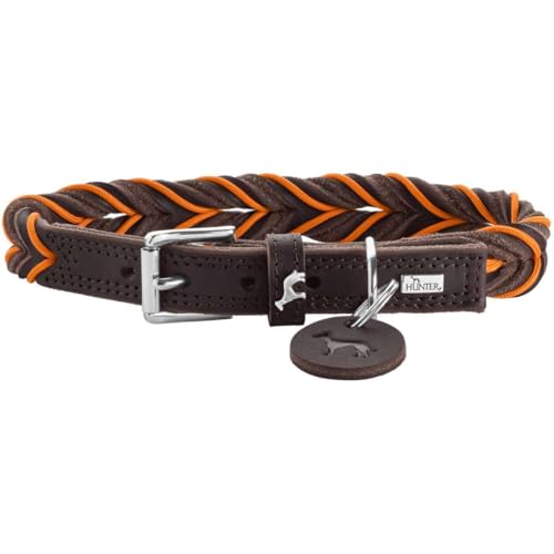 HUNTER Obroża dla psa SOLID Education Cord, kolor: ciemnobrązowy/pomarańczowy, wytrzymała skóra bydlęca, ręcznie pleciona, Made in Germany, rozmiar 40 - obrazek 1