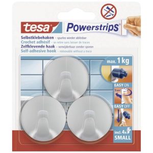 tesa Samoprzylepne haczyki, do 1 kg, zdejmowane, okrągłe, matowe chromowane, 3 sztuki tesa Samoprzylepne haczyki, do 1 kg, zdejmowane, okrągłe, matowe chromowane, 3 sztuki