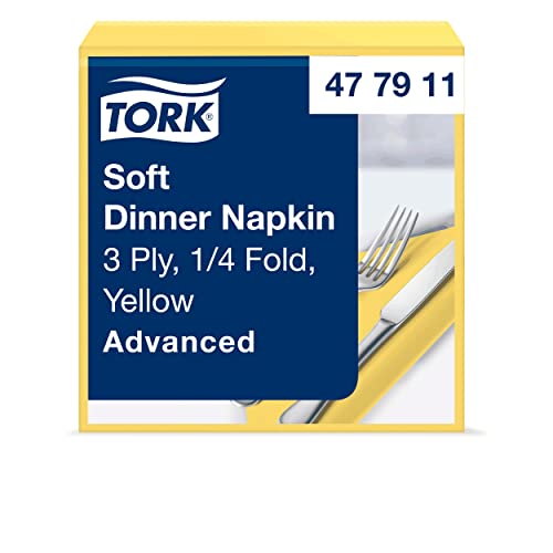 Tork 477911 miękkie serwetki obiadowe żółte/serwetki papierowe 3 warstwowe/idealna jakość i rozmiar na kolację/zaawansowana / 12 x 100 (1200) 39 cm (szer. dł.)