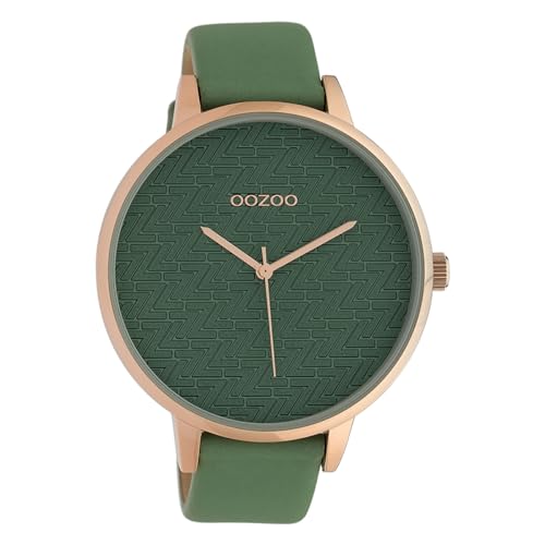 Oozoo modny zegarek damski ze skórzanym paskiem kwarcowy Classic 45 mm Pasek zielony