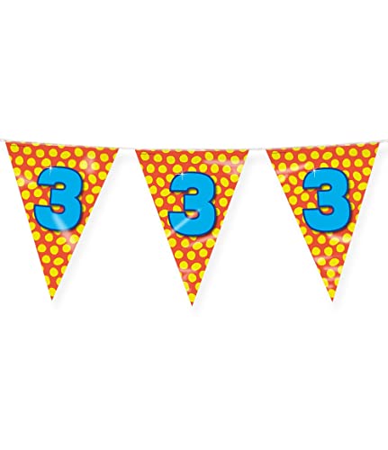 PD Party Łańcuszek z proporczykami wewnątrz i na zewnątrz Girlanda Happy Birthday 3 urodziny Dekoracja urodzinowa Kolorowy dwustronny Długość girlandy 10 metrów