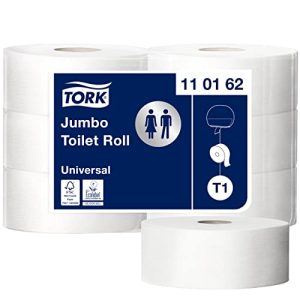 Tork 110162 Jumbo papier toaletowy w jakości Advanced do systemu T1 / 1 warstwowy kolorze białym/z wytłoczonym liściem laurowym, 6 x 2500 arkuszy