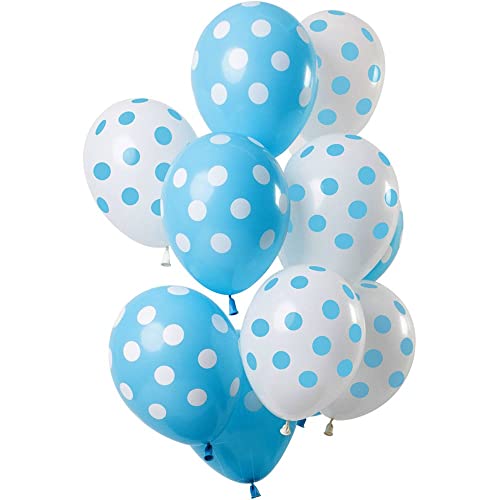 Folat 68841 balony w kropki, niebiesko białe, 30 cm, 12 sztuk, lateksowe z helem, dekoracja urodzinowa, cm - obrazek 1