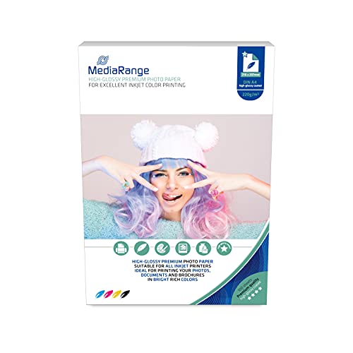 MediaRange Papier fotograficzny 210 x 297 mm do drukarki atramentowej, wysoki połysk, 220 g, 100 arkuszy