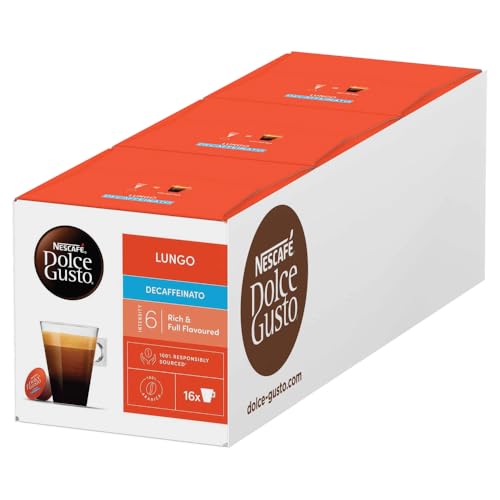NESCAFÉ Dolce Gusto Lungo Decaffeinato, 48 kapsułek kawy, bezkofeinowe, 100% ziarna Arabica z Ameryki Południowej, delikatna crema, kapsułki uszczelnione aromatem, 3 sztuki (3 x 16 kapsułek) - obrazek 1