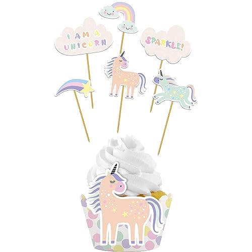 Folat 68303 Zestaw do dekoracji babeczek Unicorns & Rainbows 12 częściowy - obrazek 1
