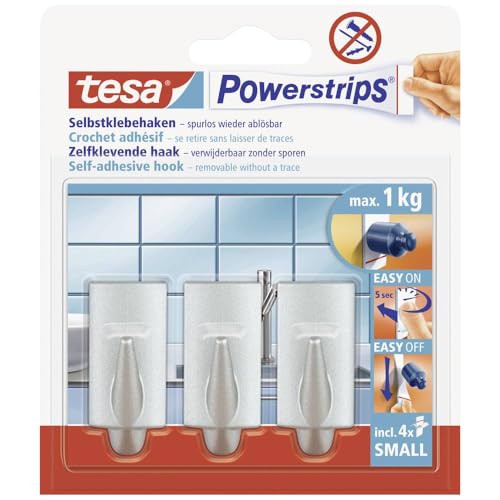 tesa Powerstrips® samoprzylepne haczyki na ścianę zestaw trzech owalnych uchwytów naściennych prosty montaż bez wiercenia uniwersalne udźwig do 1 kg kolor: biały - obrazek 1
