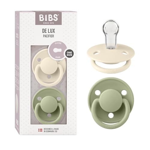 Bibs, Dwupak De Lux, Smoczek uspokajający, silikonowy, One Size, 0 36m, Ivory & Sage