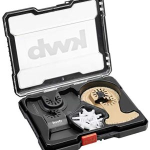 kwb Akcesoria wielofunkcyjne w 22 częściowym zestawie, brzeszczot Ø 87 mm, kształt palca, posypane HM ścierka do fug półokrągła, skrobak twardy, szerokość 52 mm wraz z krzyżami płytek