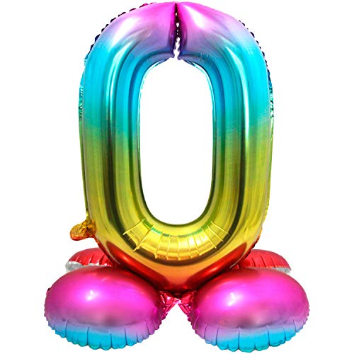 Folat Balon foliowy z podstawą numer 0 Rainbow 72 cm - obrazek 1