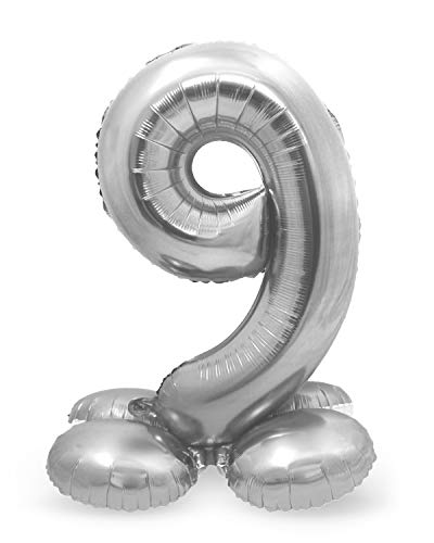 Folat Balon foliowy z podstawą numer 9 Srebrny 72 cm - obrazek 1