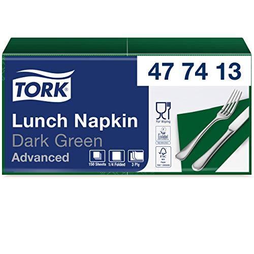 Tork 477413 Soft serwetki obiadowe ciemnozielone / 3 warstwowe, chłonne papierowe w kolorze zielonym wszechstronne zastosowanie zaawansowana jakość 10 x 150 serwetek (1500) 32,6 33 cm (szer. dł.) składane 1/4 - obrazek 1