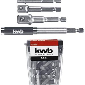 kwb 23 częściowy zestaw bitów wraz z adapterem nasadowym i uchwytem do 80 mm/przedłużany 118 mm wkrętarki akumulatorowej, adapter klucza nasadowego czworokątnego