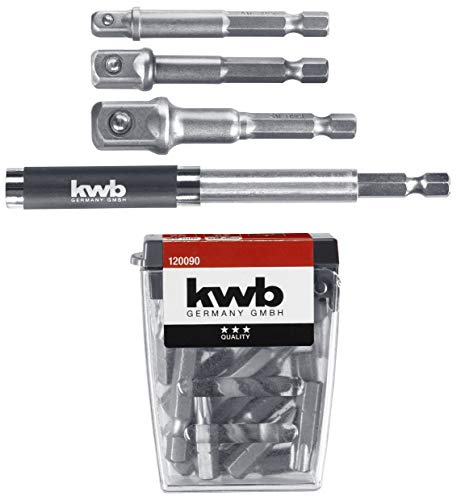 kwb 23 częściowy zestaw bitów wraz z adapterem nasadowym i uchwytem do 80 mm/przedłużany 118 mm wkrętarki akumulatorowej, adapter klucza nasadowego czworokątnego - obrazek 1
