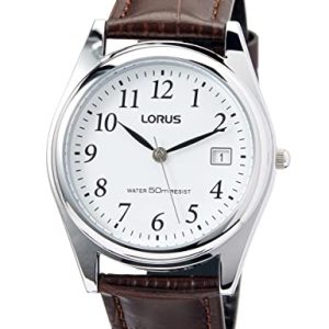 Lorus Klasyczny zegarek męski z nakładką palladu i skórzanym paskiem RS965BX9, brązowy/biały, Pasek Lorus Klasyczny zegarek męski z nakładką palladu i skórzanym paskiem RS965BX9, brązowy/biały, Pasek