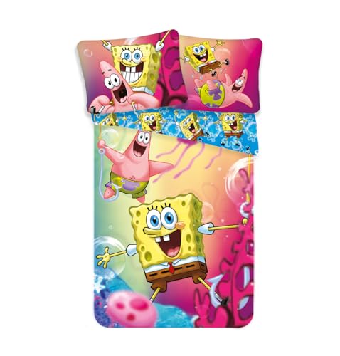 Jerry Fabrics Sponge Bob SBOB19BS049 Pościel Dziecięca Kanciastoporty 2 sztuki 140 x 200 cm + 70 x 90 cm