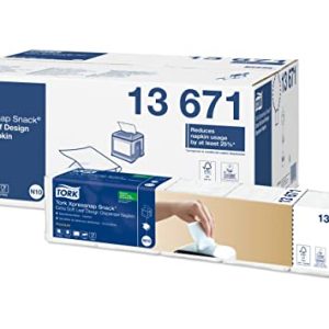 Tork 13671 Extra Soft Biała serwetka z wzorem liści do dozownika Xpressnap Snack Premium, system N10, 2 welony, 8 paczek x 500 serwetek (4000 sztuk), 21,3 cm (długie.) 21,6 (Szerokość)