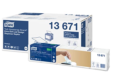 Tork 13671 Extra Soft Biała serwetka z wzorem liści do dozownika Xpressnap Snack Premium, system N10, 2 welony, 8 paczek x 500 serwetek (4000 sztuk), 21,3 cm (długie.) 21,6 (Szerokość) - obrazek 1