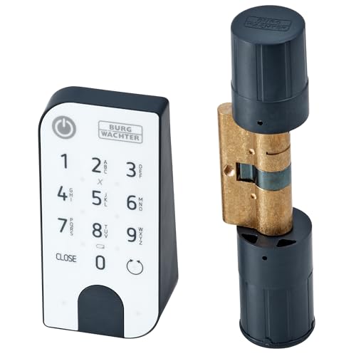 Burg Wächter elektroniczny zamek do drzwi wejściowych, obsługa za pomocą kodu numerycznego, aplikacji lub klucza radiowego, w zestawie cylinder, Entry Home 5001 PIN, czarny/biały - obrazek 1