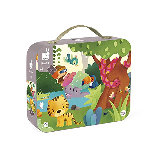 Janod J02729 Hat Boxed Panoramic Puzzle 36 pieces, Jungle