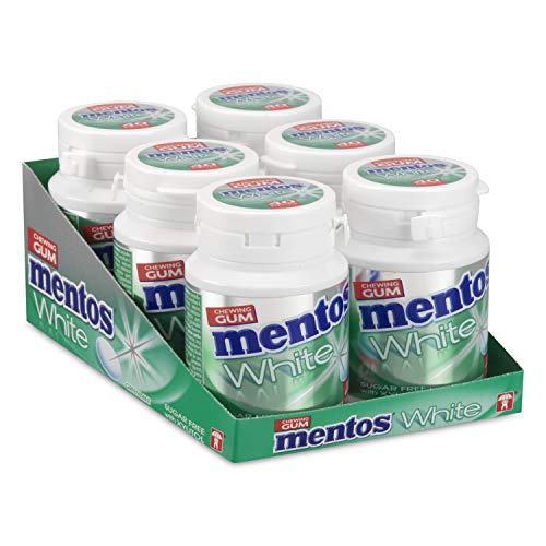 Mentos Gum White Green Mint, guma do żucia bez cukru opakowanie z 6 szklankami gumki 40, miętowy smak dla świeżego oddechu - obrazek 1