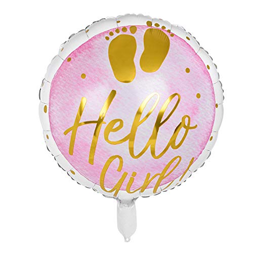 Boland 53240 balon foliowy Hello Girl, średnica 45 cm, do napełniania, helowy, impreza dla dzieci, narodziny, dziewczynka, prezent, dekoracja