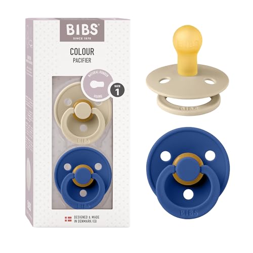 Bibs Smoczki Colour Collection, smoczek z naturalnego kauczuku dla niemowląt, zestaw 2 smoczków bez BPA, wyprodukowano w Danii, 0+ miesięcy (opakowanie szt.), kolor vanilla/cornflower