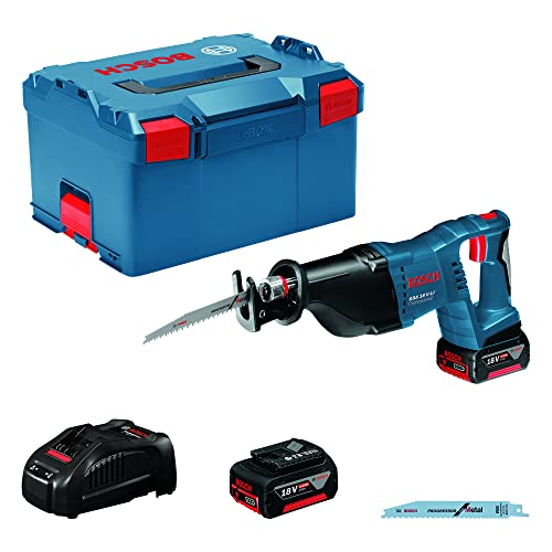 Bosch Professional system 18V: akumulatorowa piła szablasta GSA 18V LI (2 akumulatory GBA 5.0Ah, szybka ładowarka GAL 1880 CV, 2 brzeszczoty, walizka L BOXX) - obrazek 1