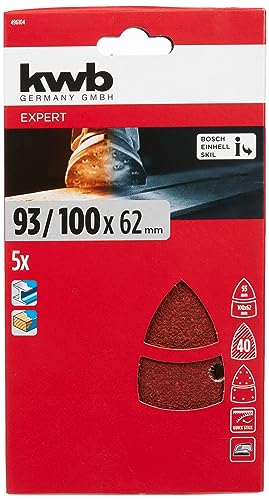 KWB 496104 trójkąt do szlifierki delta i multi metalu, drewna, lakieru innych m, Bosch PSM, 100 x 62, 93 mm ziarno K 40, 5 szt, z otworami - obrazek 1