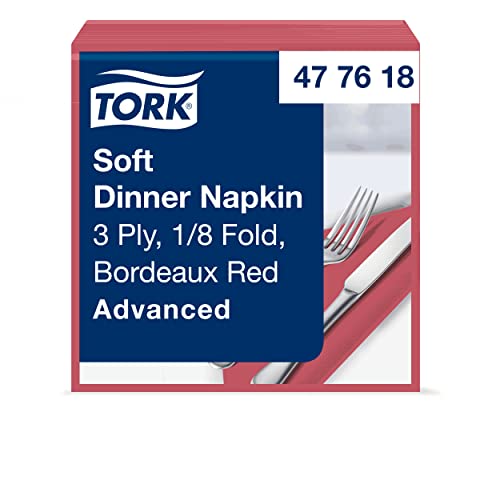 Tork 477618 Soft DinnerSerwetki bordowe czerwone 1na8 zakładka na 3 warstwowe serwetki papierowe optymalne kolację 12 x 100 (1200) wstępnie złożone ma optymalną jakość