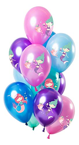 Folat 68880 balony syrenki, wielokolorowe, metaliczne, 30 cm, 12 sztuk, lateksowe z helem, dekoracja urodzinowa, niebieskie, zielone, różowe, fioletowe, cm - obrazek 1