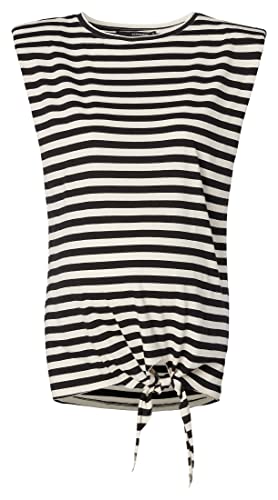 Supermom Damska koszulka bez rękawów w paski na ramiona, Black P090, 36
