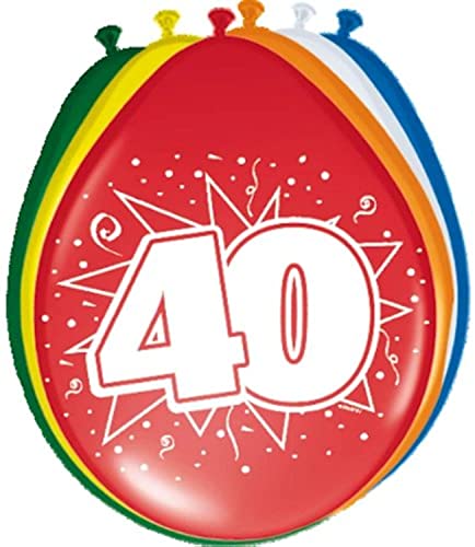 Folat Balony 40th Birthday/Anniversary różne kolory 8 sztuk - obrazek 1