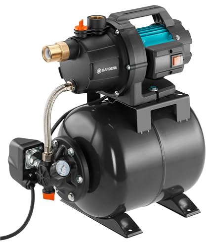Gardena Wodociąg domowy 3700/4: Pompa do zasilania wodą ze zbiornikiem 19 l, membrana EPDM i mosiężne wkładki gwintowane, wydajność 3700 l/h, silnik 800 W (09023 20) - obrazek 1