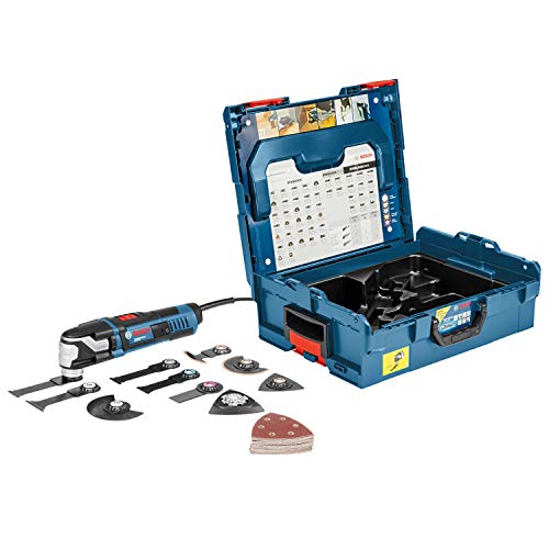 Bosch Professional: narzędzie wielofunkcyjne GOP 55 36 (uchwyt narzędziowy Starlock, 550 W, 9 brzeszczotów do cięcia wgłębnego, 1 płyta szlifierska delta, 25 papierów ściernych, walizka L BOXX) - obrazek 1