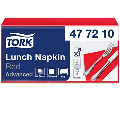 Tork 477210 serwetki obiadowe czerwone / 2 warstwowe na małe potrawy i przekąski/najwyższa jakość 10 x 200 (2000) papierowe 32,6 33 cm (szer. dł.) składane 1/4 - obrazek 1