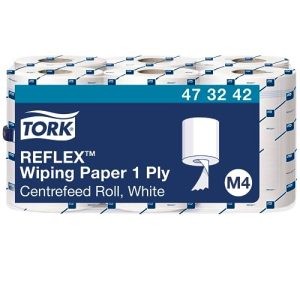 Czyściwo papierowe M4 Tork Reflex™, białe, wielozadaniowe, 6 x 857 odcinków, 473242