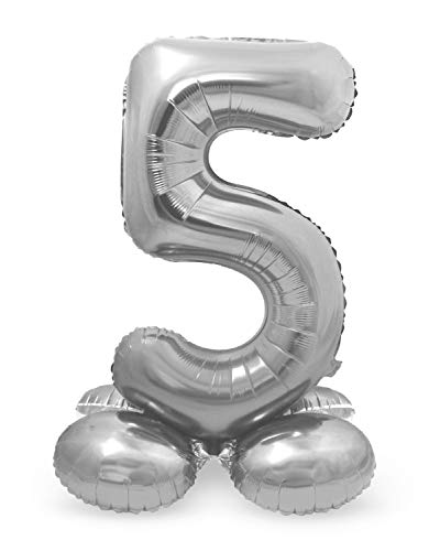 Folat Balon foliowy z podstawą numer 5 Srebrny 72 cm