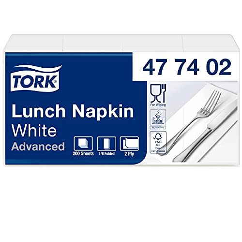 Tork 477402 Biała serwetka śniadaniowa 1na8 złożonana2 warstwowa niezadrukowana w kolorze białym na 10 x 200 arkuszy (szer. dł.: 8,2 cm 16,5 cm)