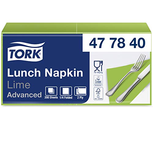 Tork 477840 serwetki obiadowe Lime / 2 warstwowe na małe potrawy lub przekąski/najwyższa jakość 10 x 200 (2000) papierowe 32,6 33 cm (szer. dł.) składane 1/4 - obrazek 1