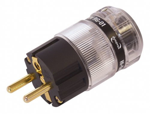 Dynavox Wysokiej klasy wtyczka ze stykiem ochronnym z termoplastycznego tworzywa sztucznego do urządzeń Hi Fi, wzmacniaczy audio, odtwarzaczy CD, subwoofera, pozłacana - obrazek 1