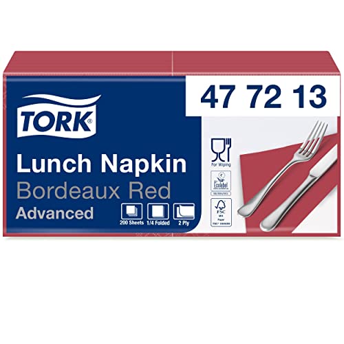 Tork 477213 serwetki obiadowe bordowe czerwone / 2 warstwowe na małe potrawy i przekąski/najwyższa jakość 10 x 200 (2000) papierowe 32,6 33 cm (szer. dł.) składane 1/4 - obrazek 1