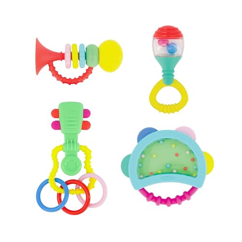 INFANTINO Baby’s 1st Teethe and Play Music Set Baby Essentials 4 Piece Gift Set, Instrument Themed teethers rattles for Sensory Stimulation Motor Development, BPA Free