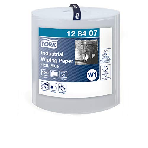 Tork 128407 przemysłowe ściereczki papierowe do systemu stojaka podłogowego i ściennego W1 / chłonne, 3 warstwowe w rolce kolorze niebieskim/uniwersalna jakość 1 x 340 m - obrazek 1