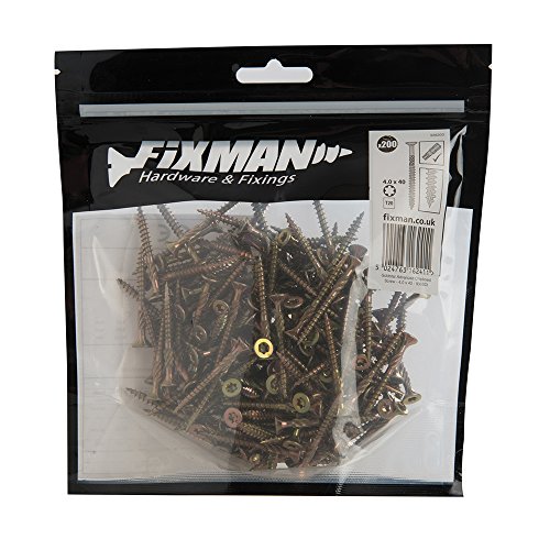 Fixman 936303 Ocynkowane śruby do płyt wiórowych, opakowanie 200 sztuk, złoto, 4 x 40 mm