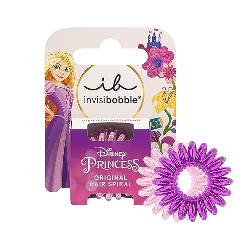 invisibobble KIDS Disney Roszpunka, zestaw 3 szt., różowe i fioletowe spiralne gumki do włosów, gumka warkoczy dla dziewcząt włosów bez ciągnięcia idealnego trzymania