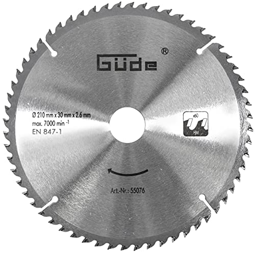 Güde 55076 Brzeszczot do drewna HM 210 x 30 60Z (z twardego metalu, średnica 21 cm, otwór brzeszczotu 3 60 zębów, grubość 2,9 mm, maks. cięć 7000 obr./min)