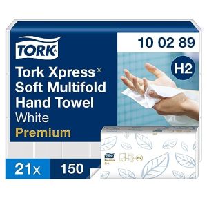 Tork Xpress miękki ręcznik Multifold, 3 panelowy (w składce wielopanelowej), biały, H2, Jakość Premium, 2 warstwowy, chłonny, 21 x 150 listków, 100289 Tork Xpress miękki ręcznik Multifold, 3 panelowy (w składce wielopanelowej), biały, H2, Jakość Premium, 2 warstwowy, chłonny, 21 x 150 listków, 100289