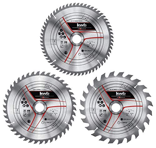 kwb by Einhell 3 częściowy zestaw brzeszczotów do piły tarczowej 250 x 30 mm Stat. akcesoria (3 brzeszczoty HM, Ø mm, 1 24 Z, 42 60 pasuje stołowych pił - obrazek 1