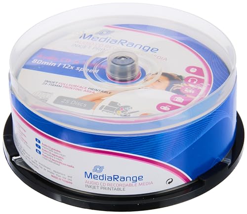 MediaRange Audio CD R 700 Mb80 min 12x Speed, Inkjet Fullsurface Printable, Cake 25